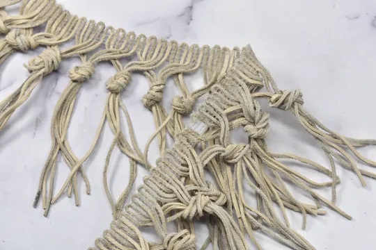 4" Faux Leather Fringe Trim | Beige Knotted Fringe Trim | Ultra Suede Leather Fringe Trim | Faux Leather Fringe Trim By The Yard