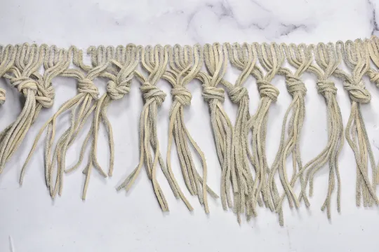 4" Faux Leather Fringe Trim | Beige Knotted Fringe Trim | Ultra Suede Leather Fringe Trim | Faux Leather Fringe Trim By The Yard