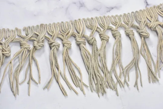 4" Faux Leather Fringe Trim | Beige Knotted Fringe Trim | Ultra Suede Leather Fringe Trim | Faux Leather Fringe Trim By The Yard
