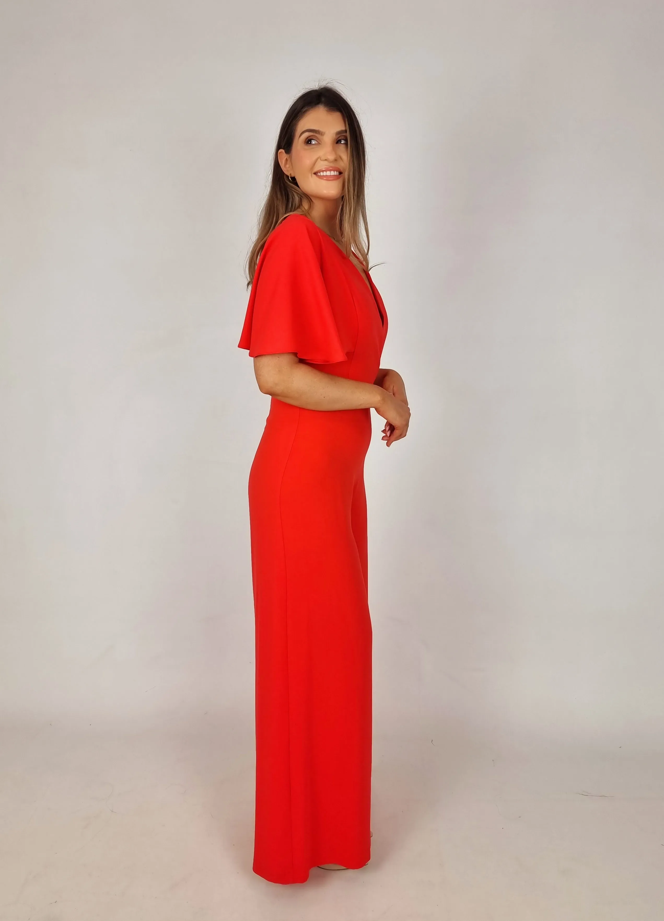 Access Orange Wrap Jumpsuit With Butterfly Sleeves