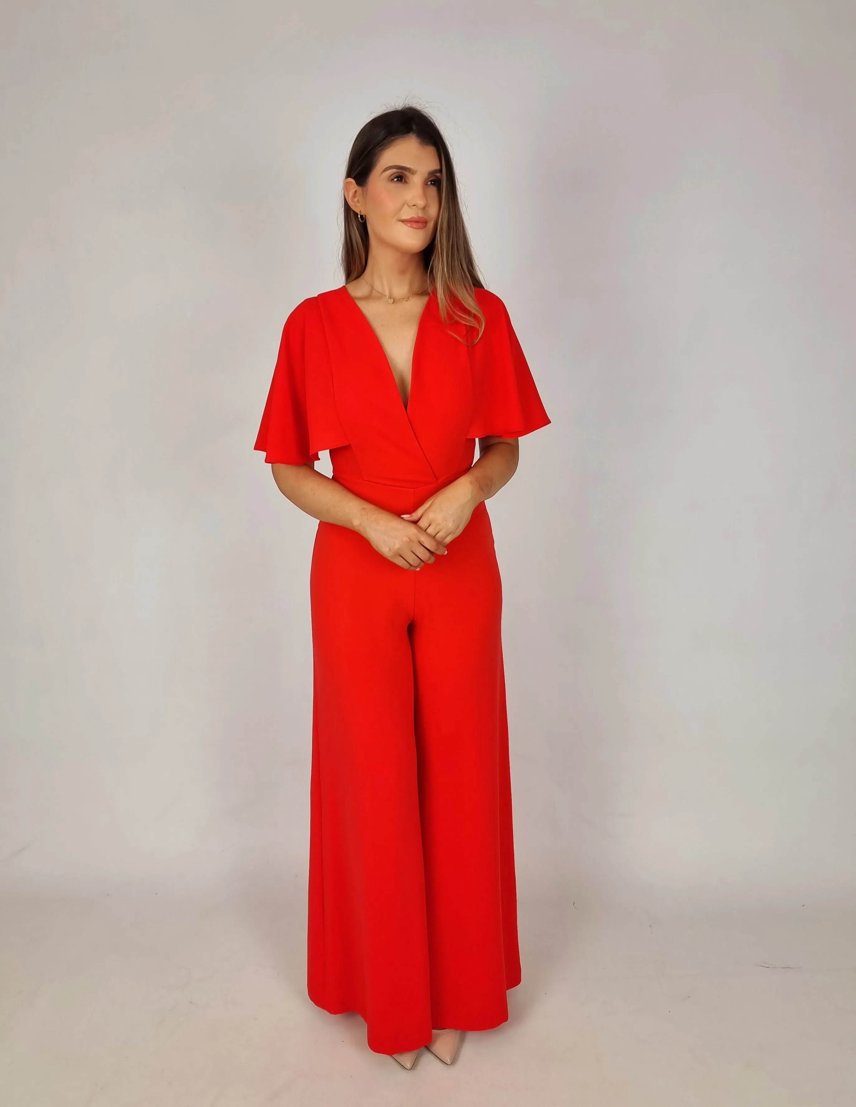 Access Orange Wrap Jumpsuit With Butterfly Sleeves