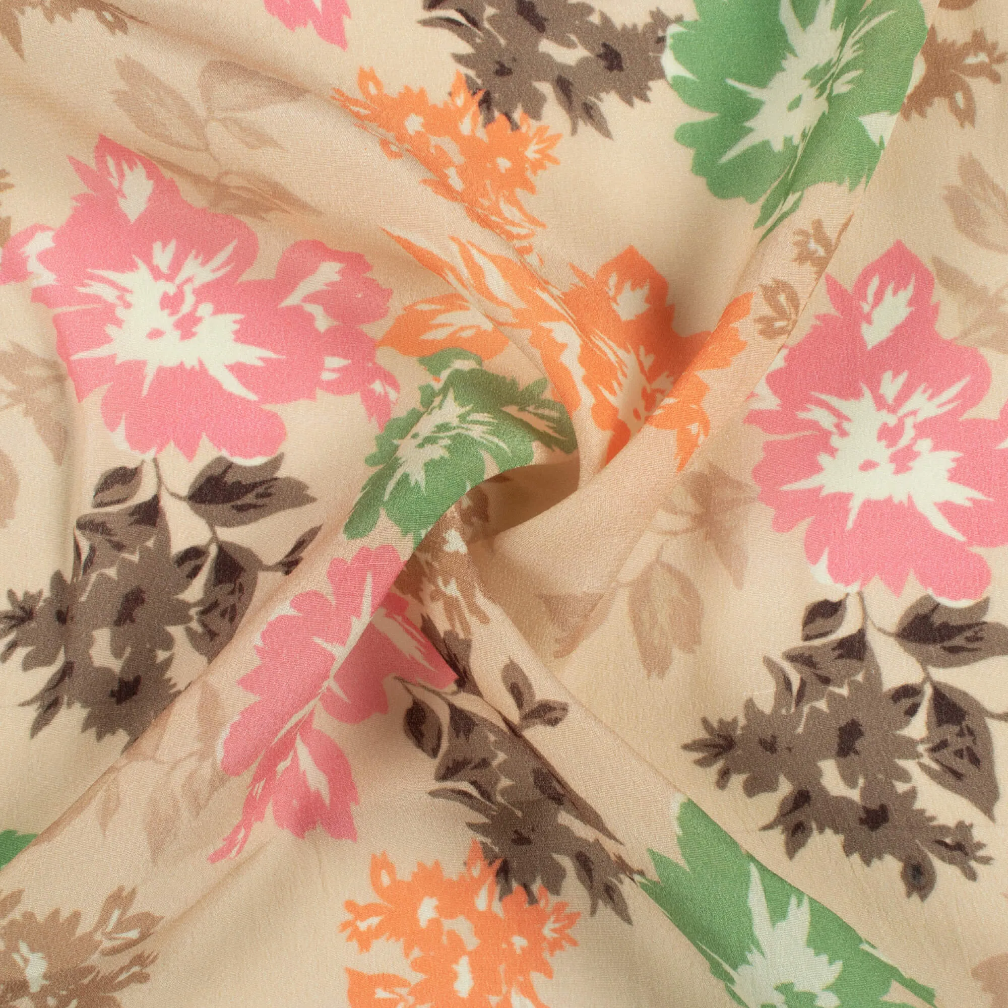 Artichock Green And Thulian Pink Floral Pattern Digital Print Viscose Natural Crepe Fabric