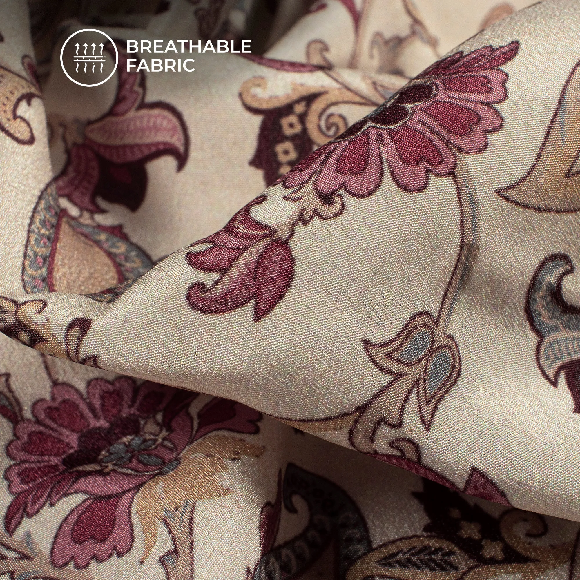 Attractive Red Floral Digital Print Crepe Silk Fabric
