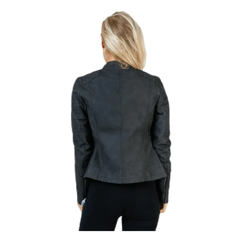 Ava Faux Leather Biker Otw Black
