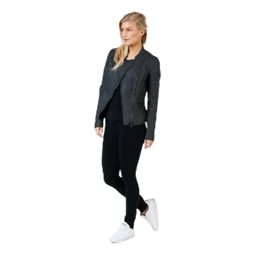Ava Faux Leather Biker Otw Black