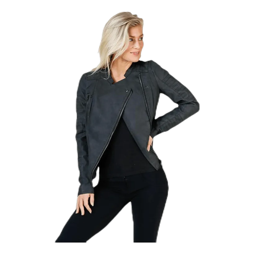 Ava Faux Leather Biker Otw Black