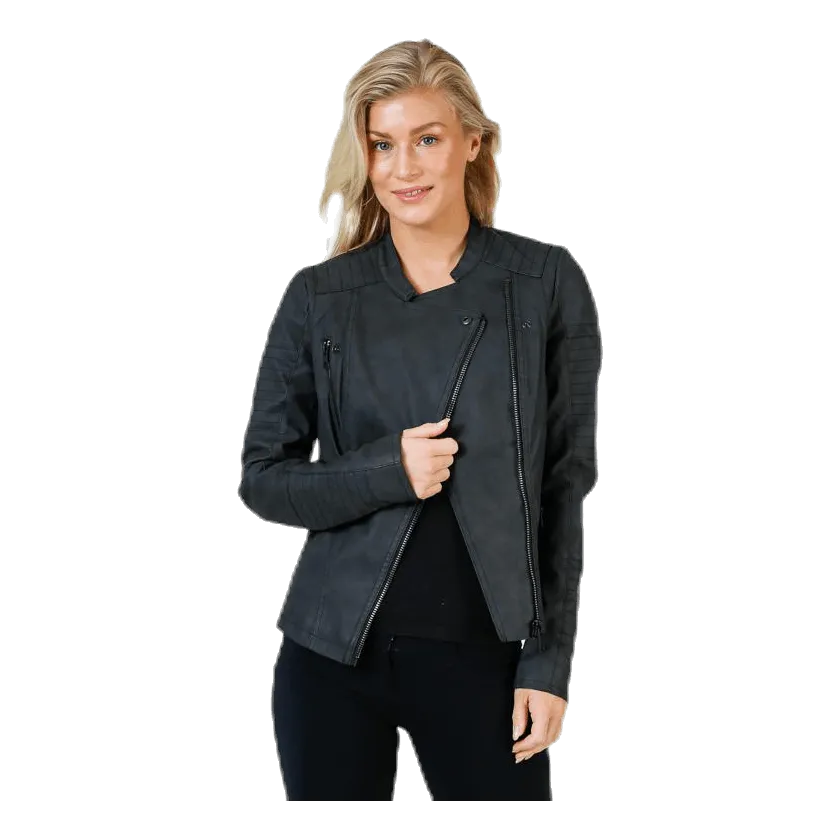 Ava Faux Leather Biker Otw Black