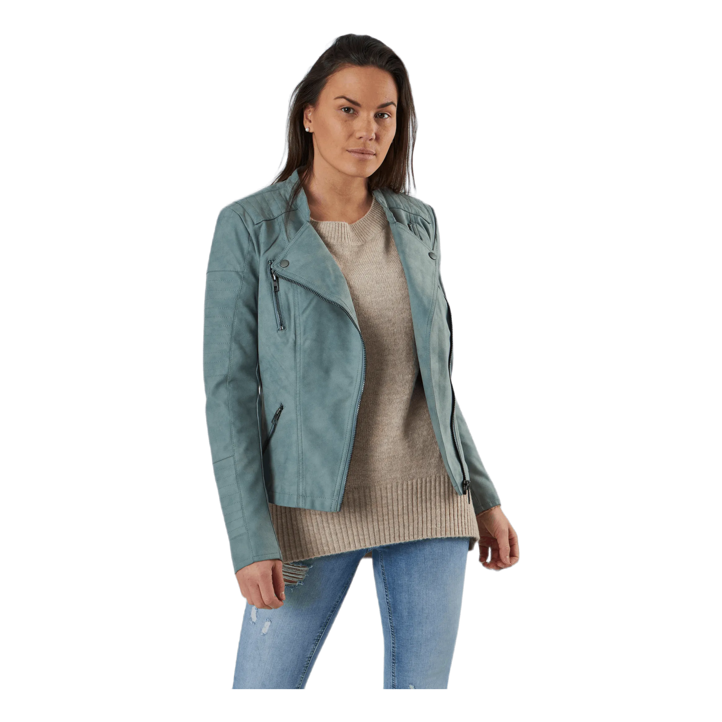 Ava Faux Leather Biker Otw Green