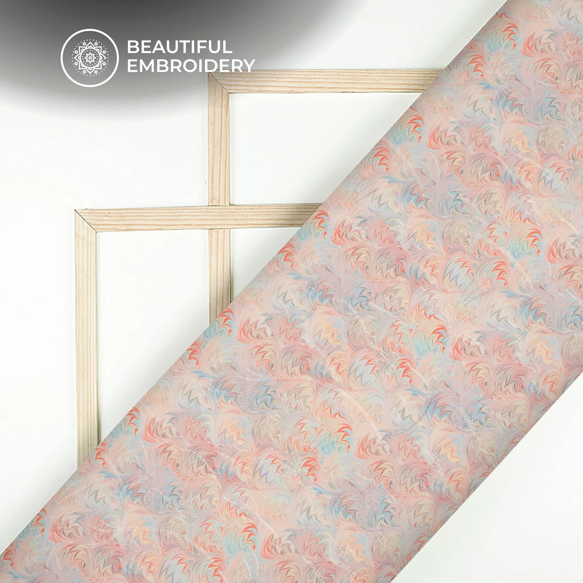 Beige Floral Digital Print Embroidery Butter Crepe Fabric