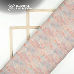 Beige Floral Digital Print Embroidery Butter Crepe Fabric