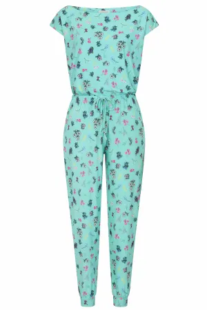 Billie Slinky Jumpsuit in Turquoise Ditsy Floral