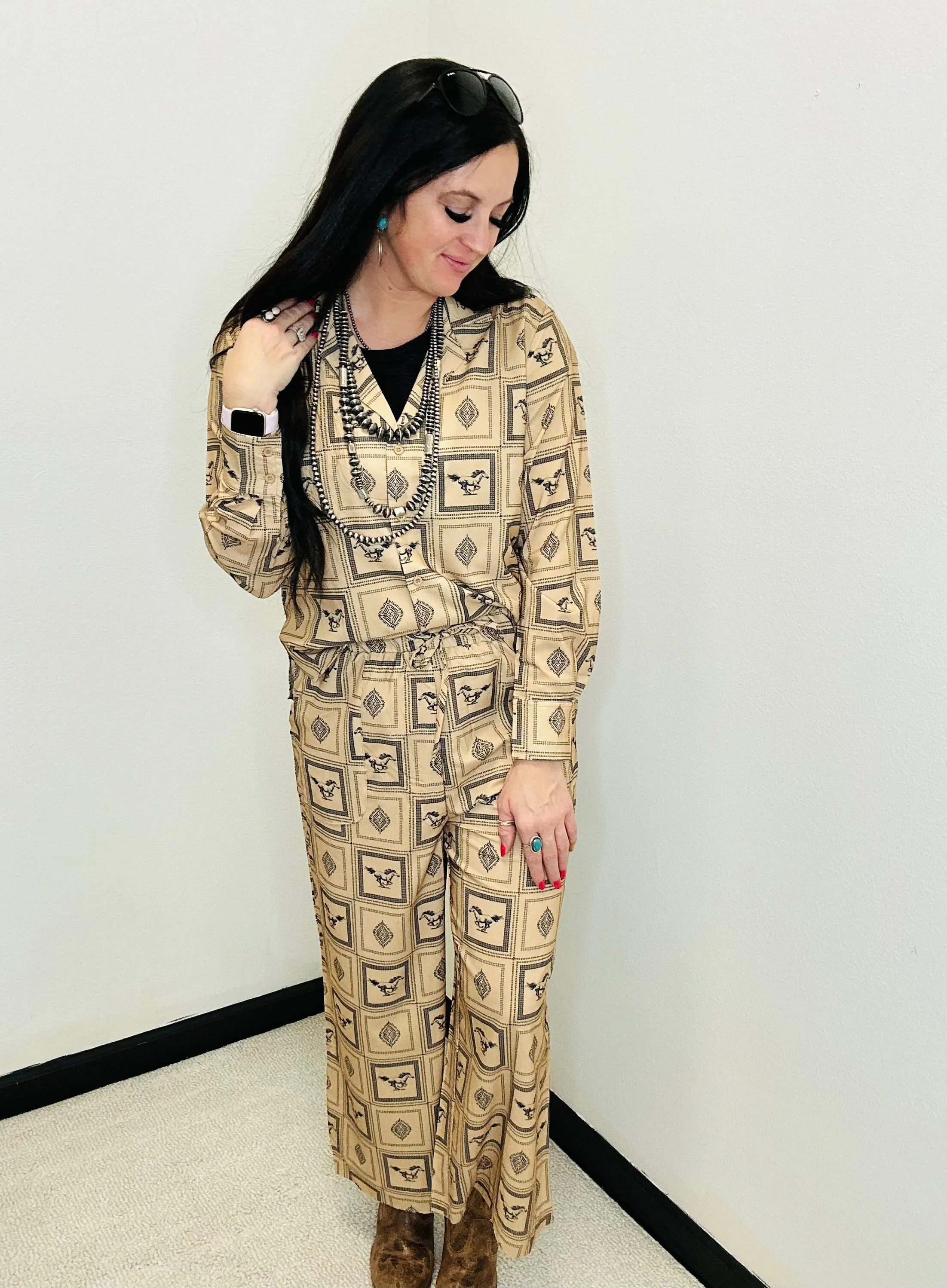 Blake Western Print Wide Leg Pants