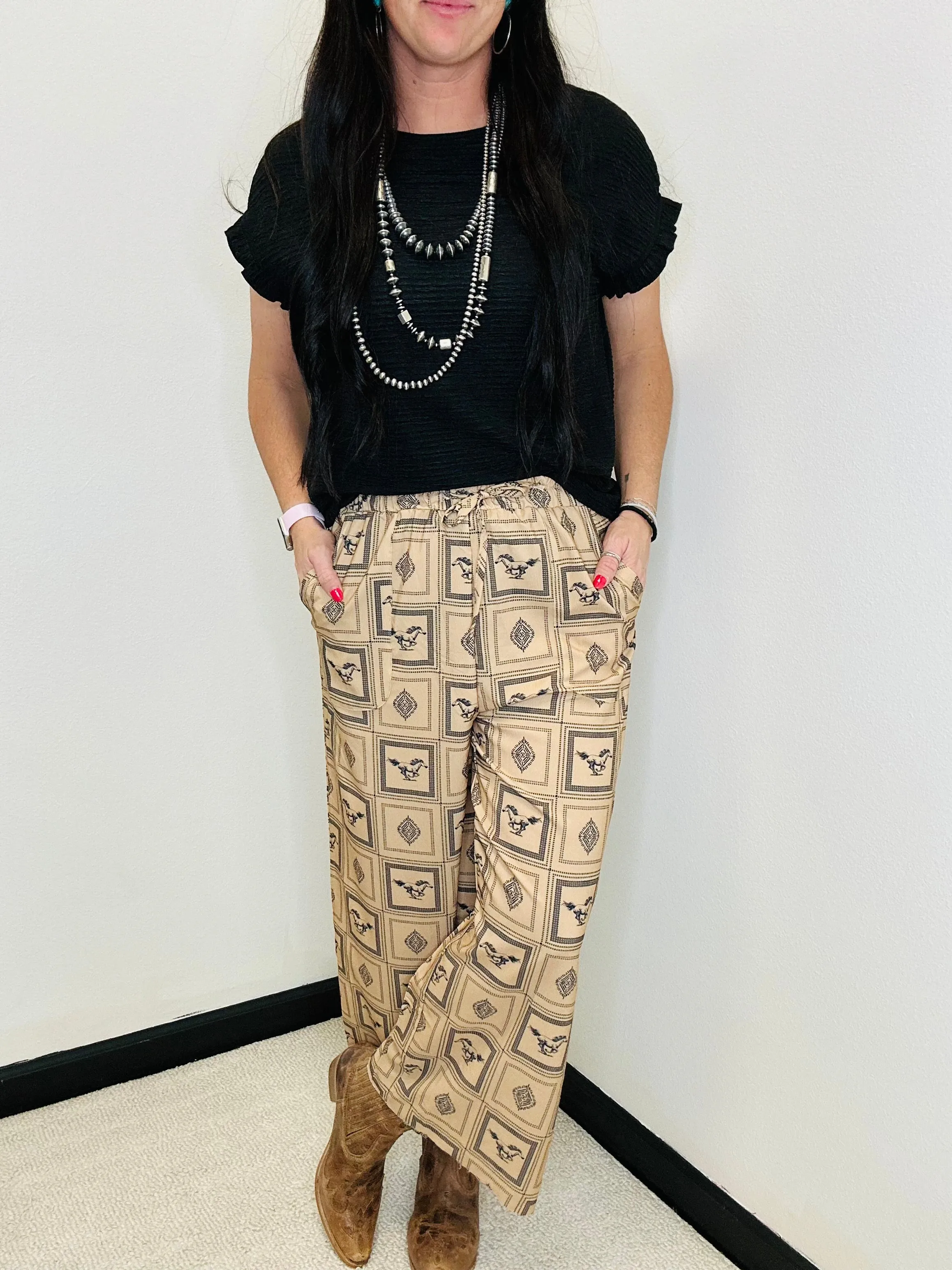 Blake Western Print Wide Leg Pants