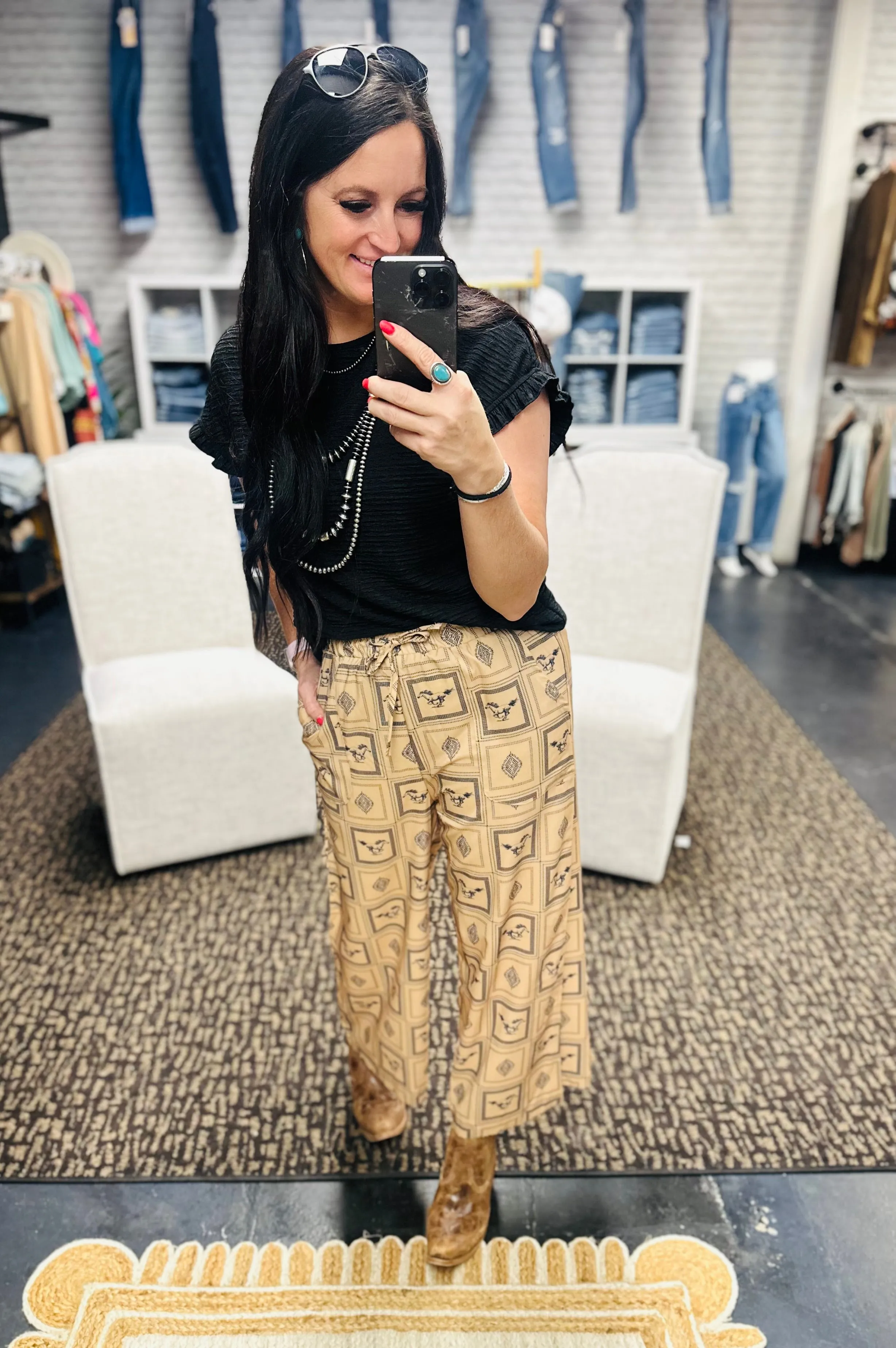 Blake Western Print Wide Leg Pants