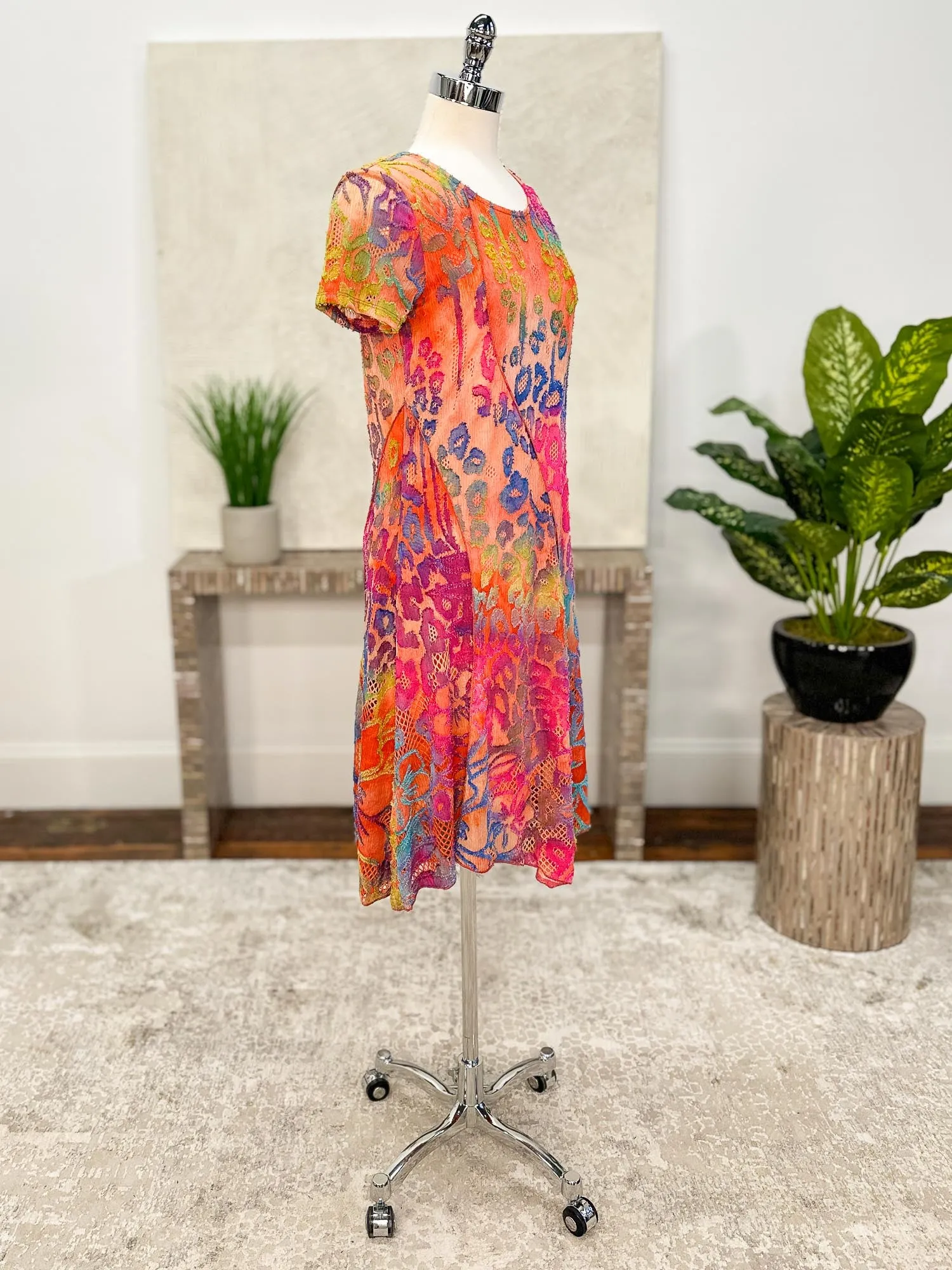 Burnout Short Sleeve Dress, Orange