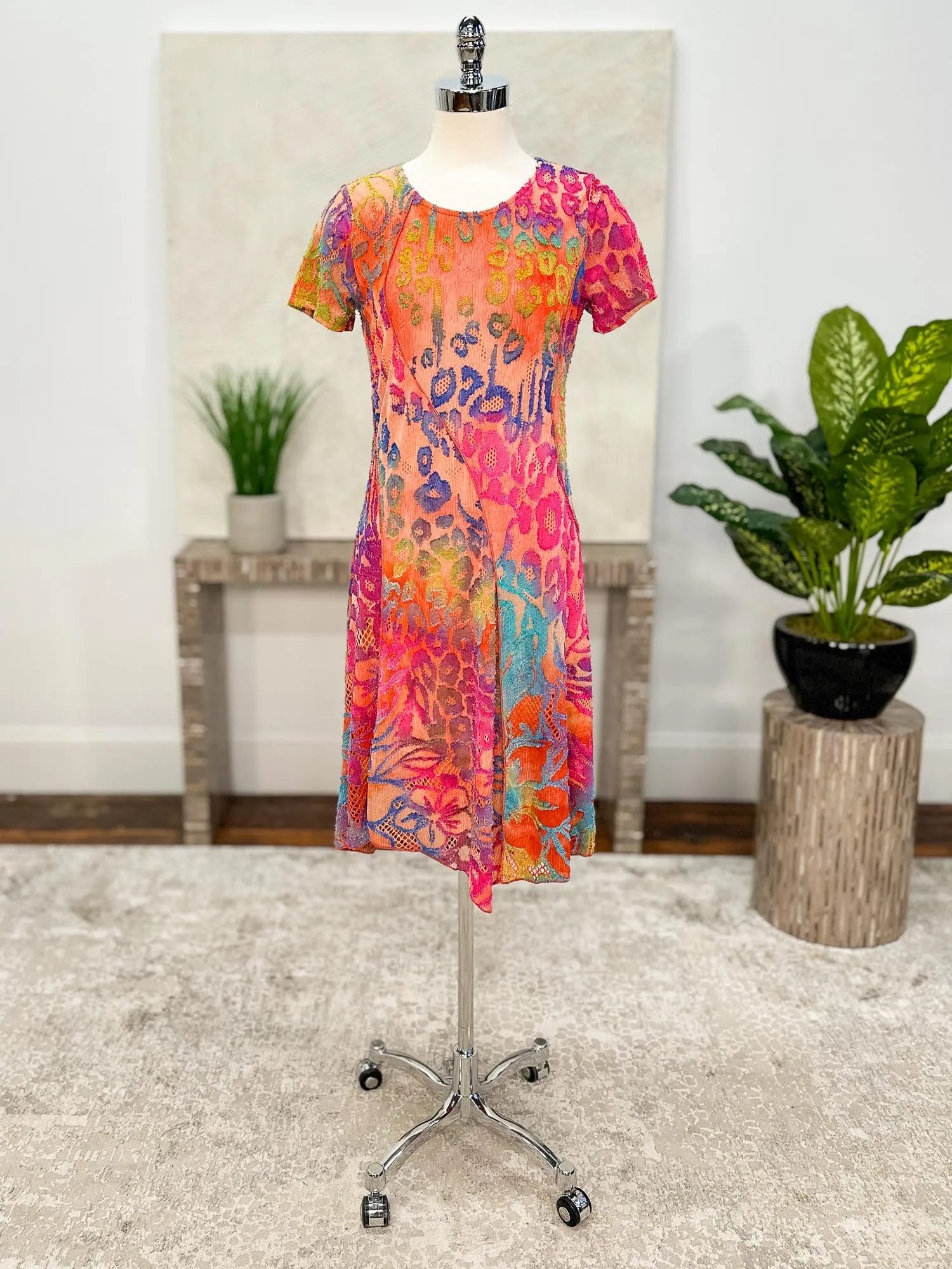 Burnout Short Sleeve Dress, Orange