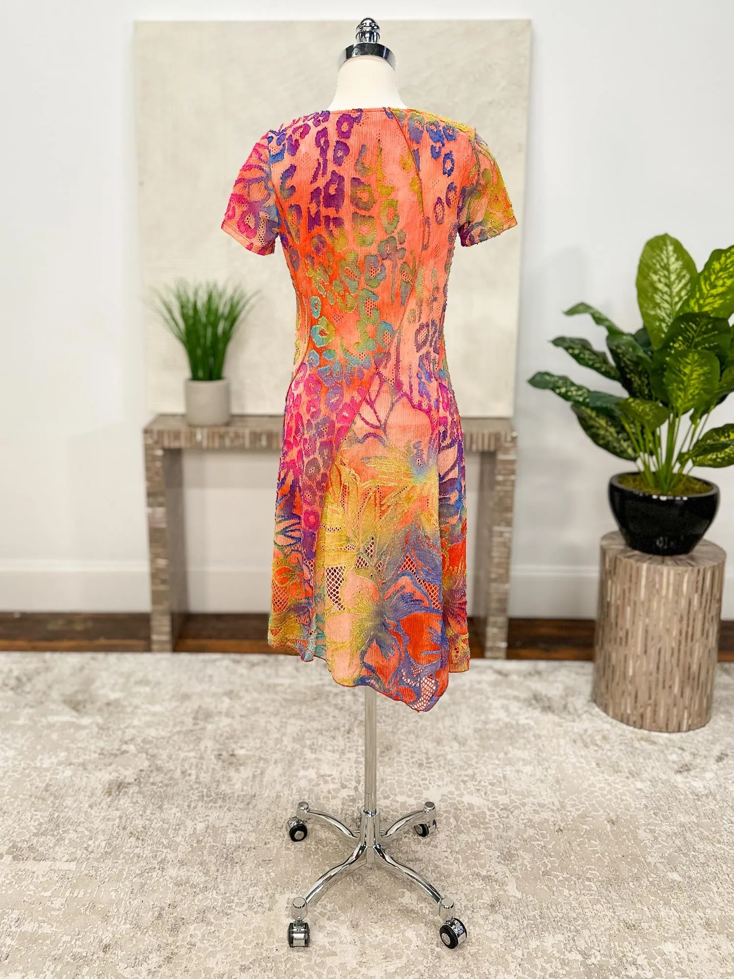 Burnout Short Sleeve Dress, Orange
