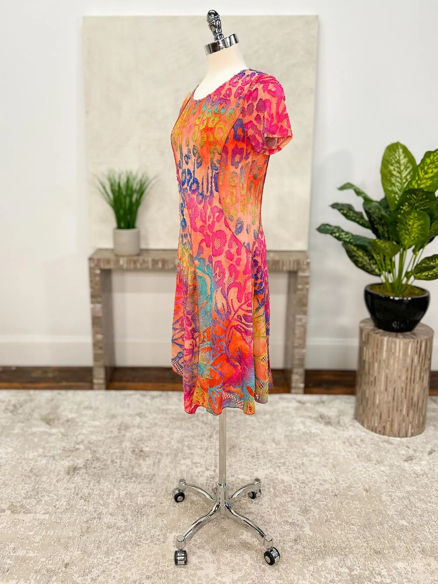 Burnout Short Sleeve Dress, Orange