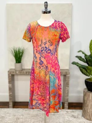 Burnout Short Sleeve Dress, Orange