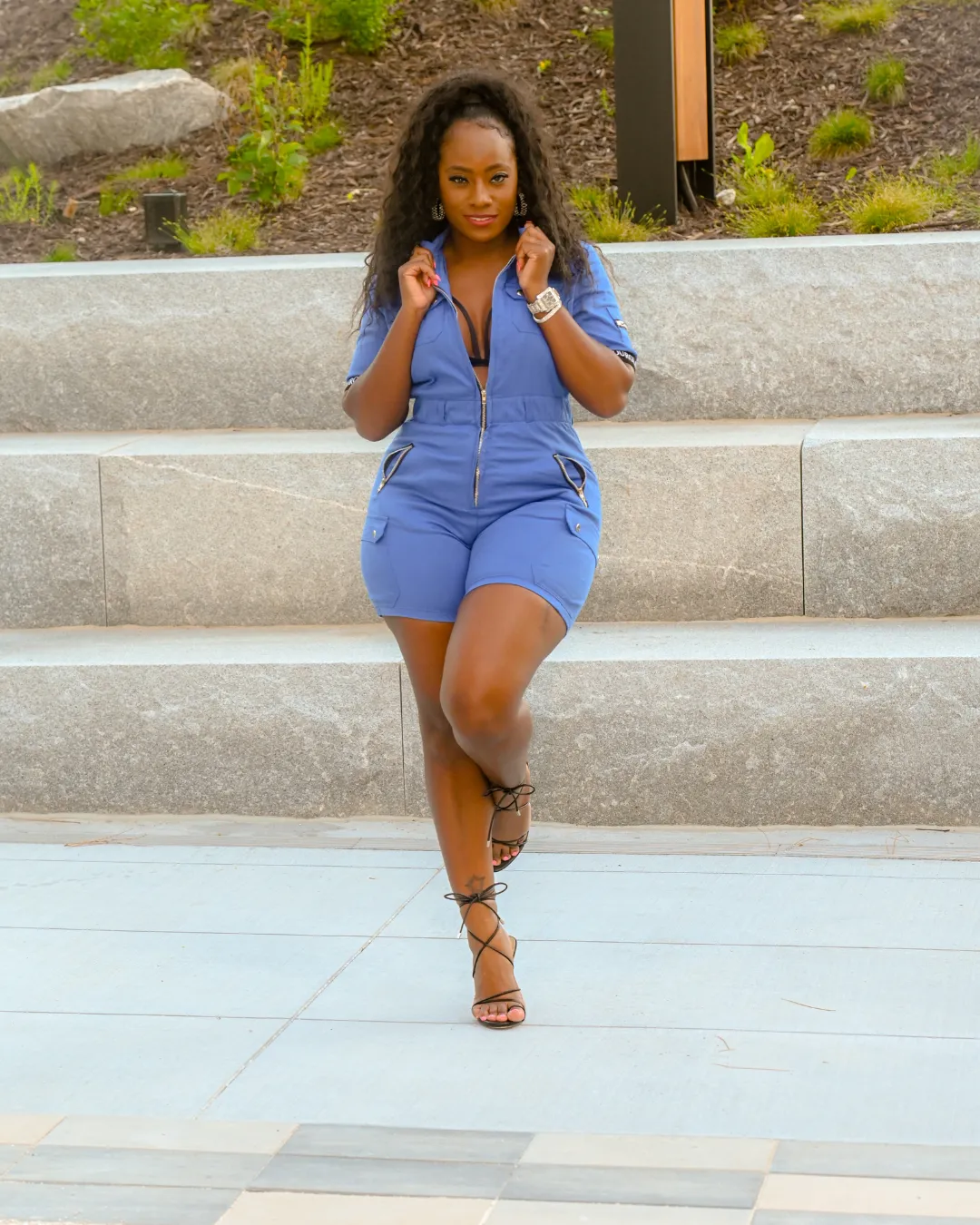 Catching Flights Romper  Blue