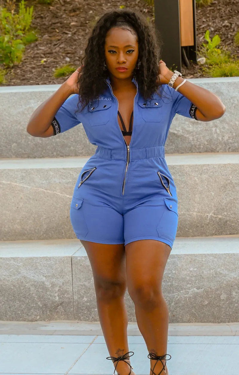 Catching Flights Romper  Blue