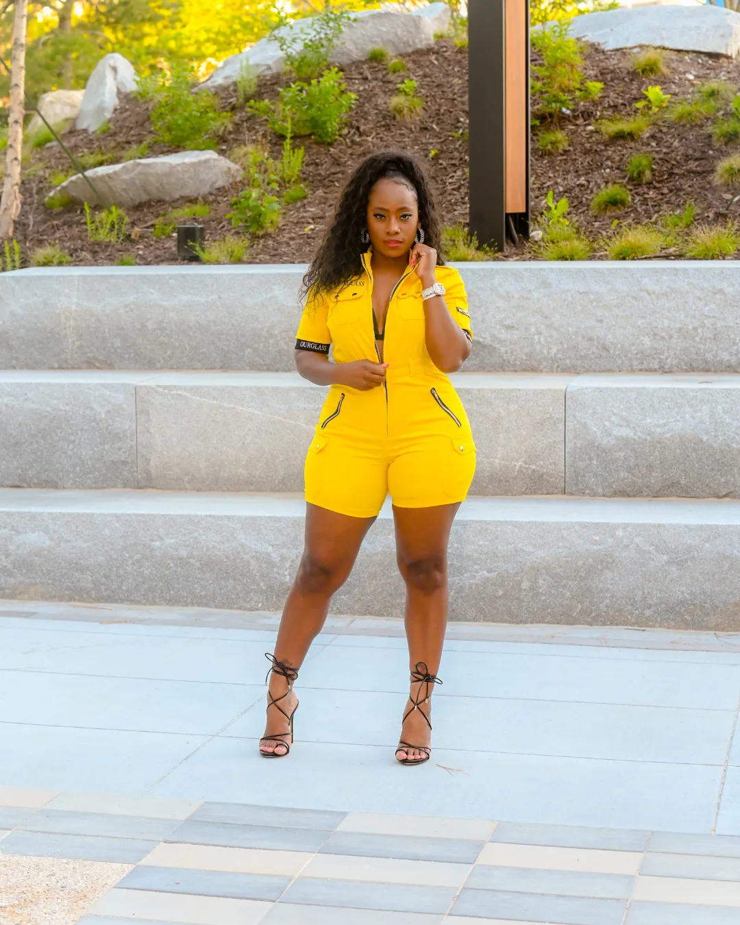 Catching Flights Romper  Yellow