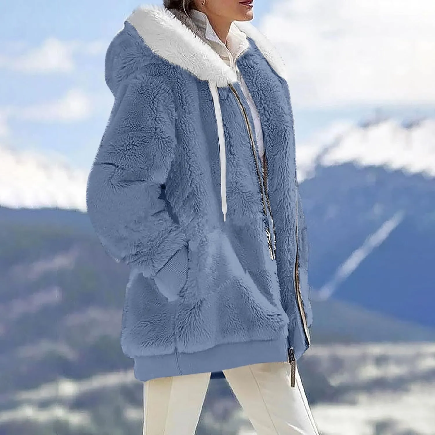 COTECRAM Women's 2023 Winter Warm Sherpa Lined Coat Fashion Plus Size Fleece Jackets Zip Up Hoodies Plush Sweatshirt Outwear