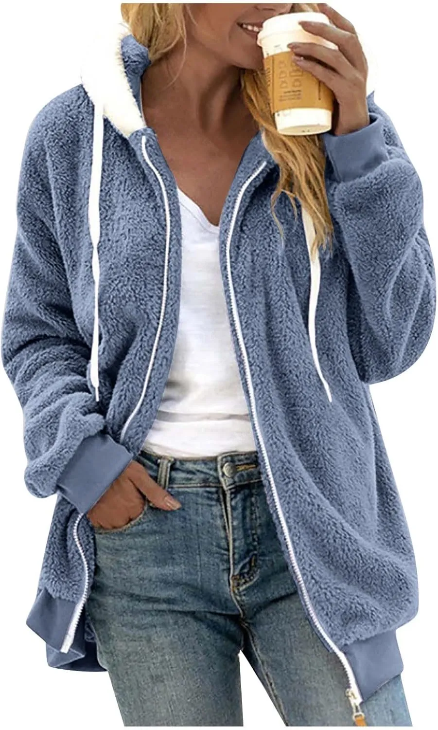 COTECRAM Women's 2023 Winter Warm Sherpa Lined Coat Fashion Plus Size Fleece Jackets Zip Up Hoodies Plush Sweatshirt Outwear
