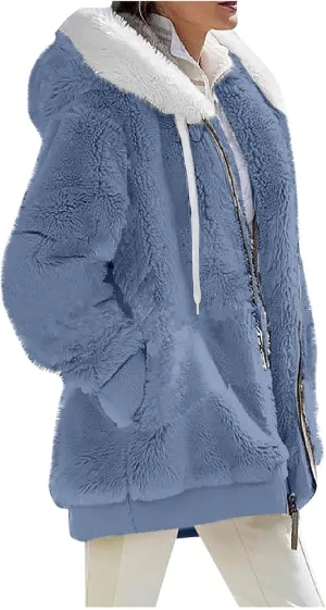 COTECRAM Women's 2023 Winter Warm Sherpa Lined Coat Fashion Plus Size Fleece Jackets Zip Up Hoodies Plush Sweatshirt Outwear