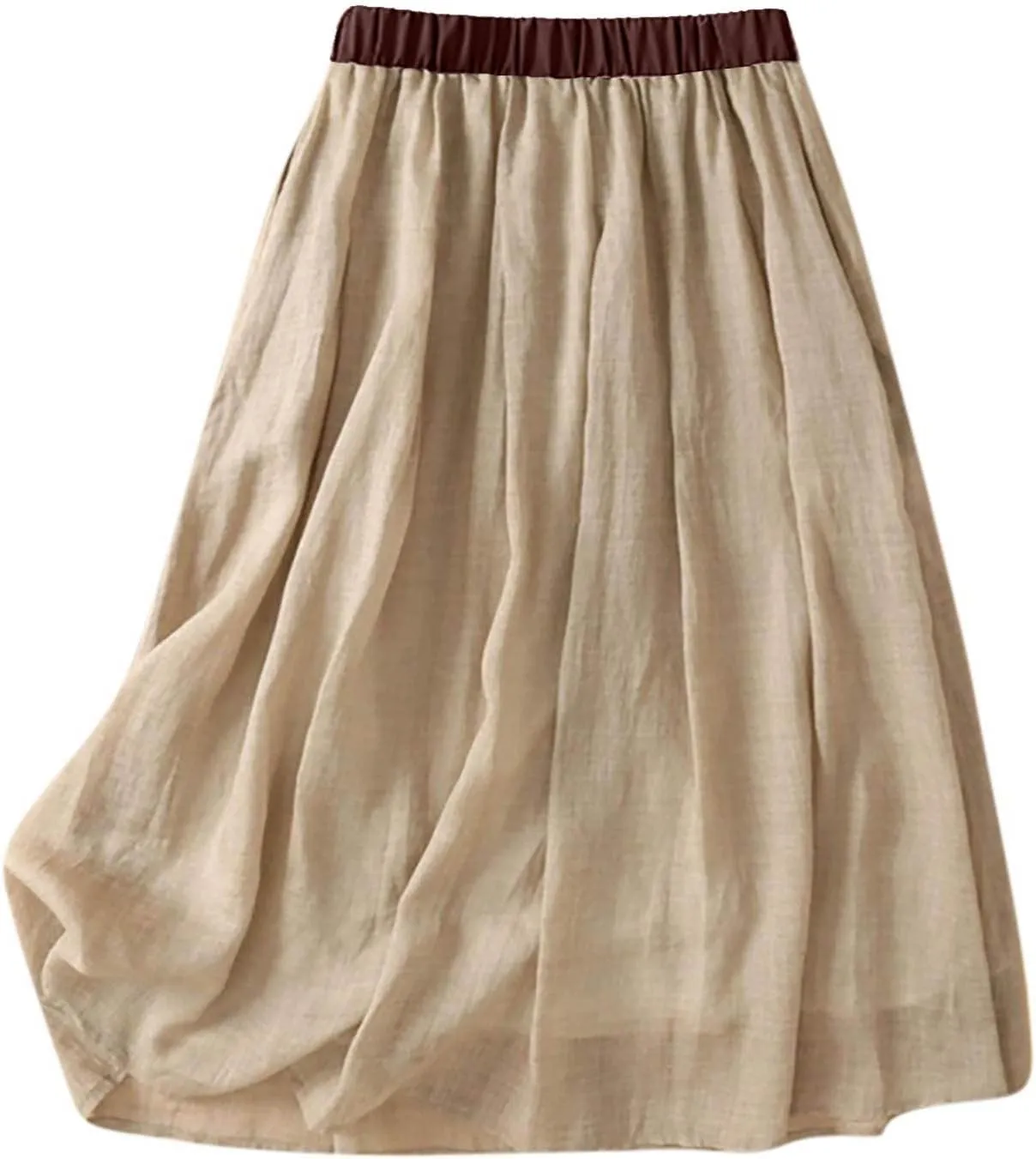 Cotton Linen Skirts for Women 2025 Summer Lightweight Beach Skirt Elastic Waist Lace-Up Flowy Boho Midi Skirt