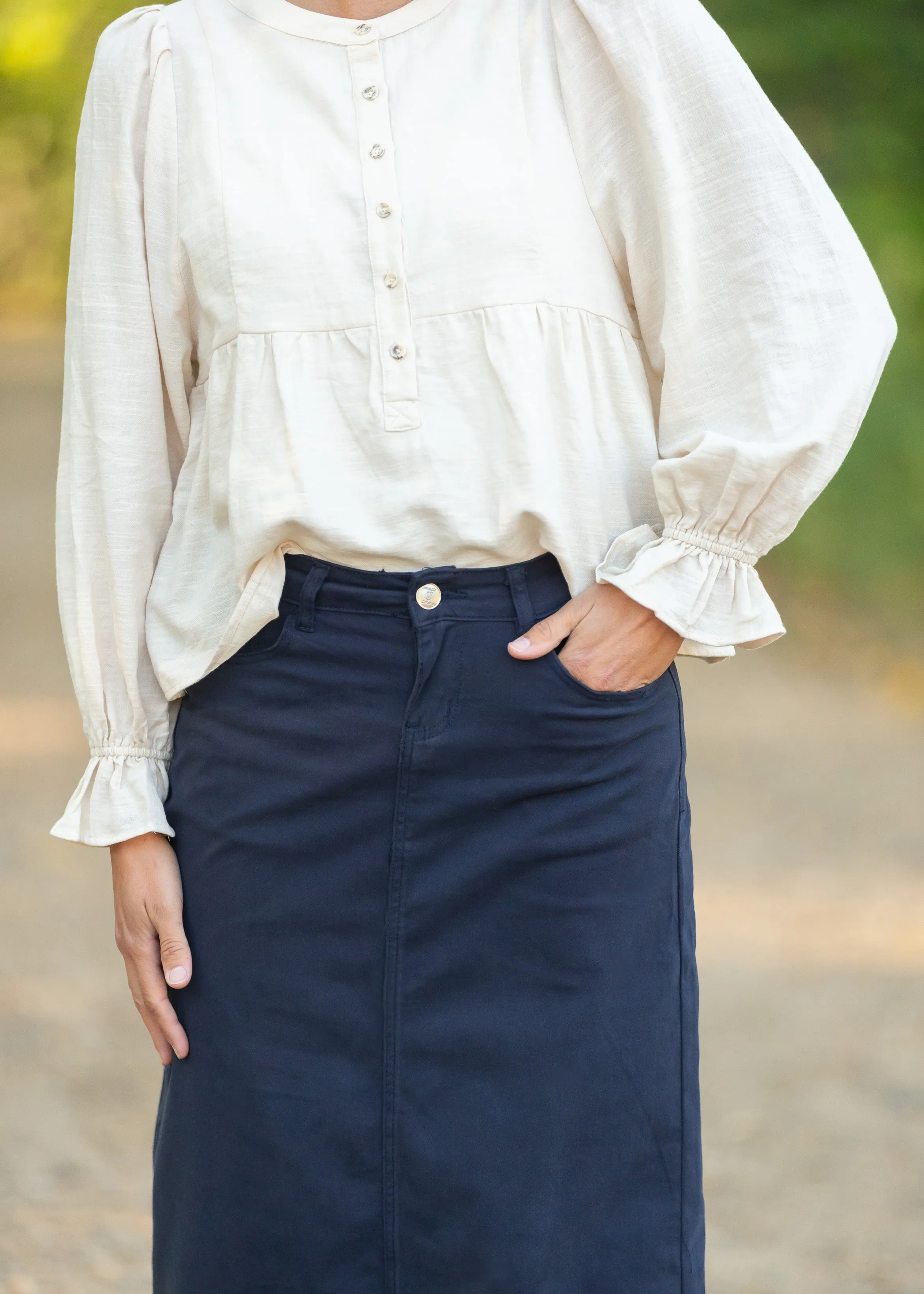 Cream Cinched Sleeve Button Up Top - FINAL SALE