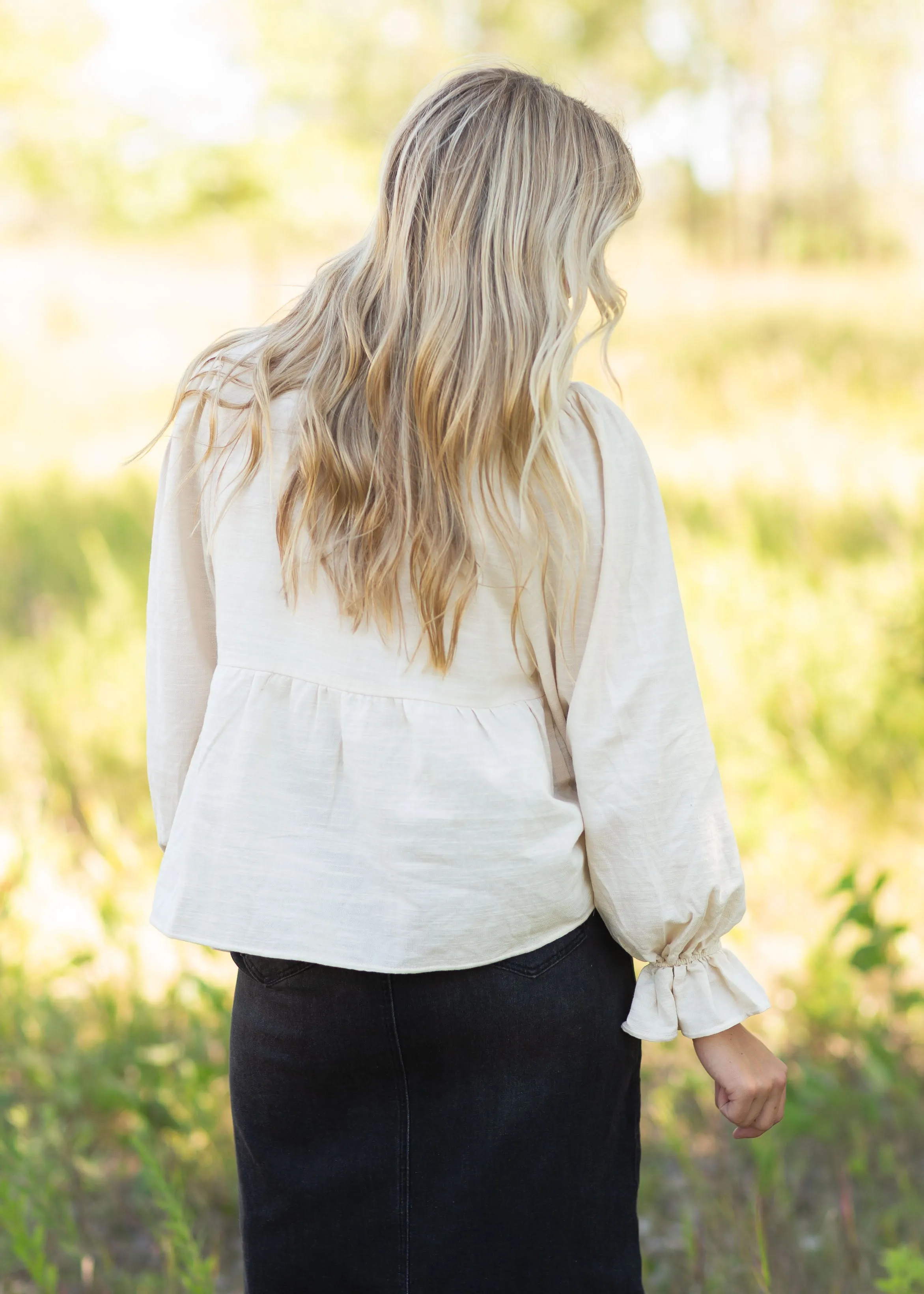 Cream Cinched Sleeve Button Up Top - FINAL SALE