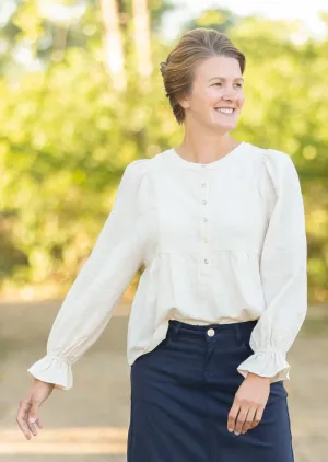 Cream Cinched Sleeve Button Up Top - FINAL SALE
