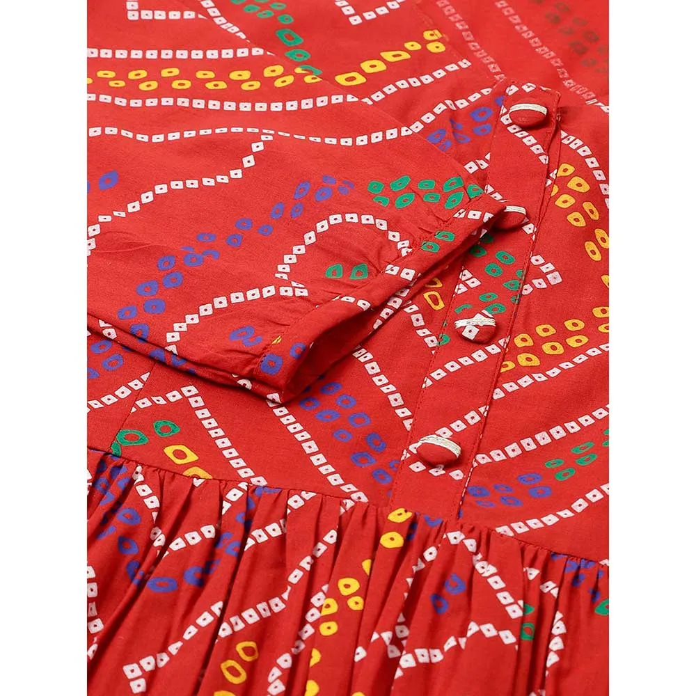 Divena Red Bandhani Printed Cotton Peplum Top
