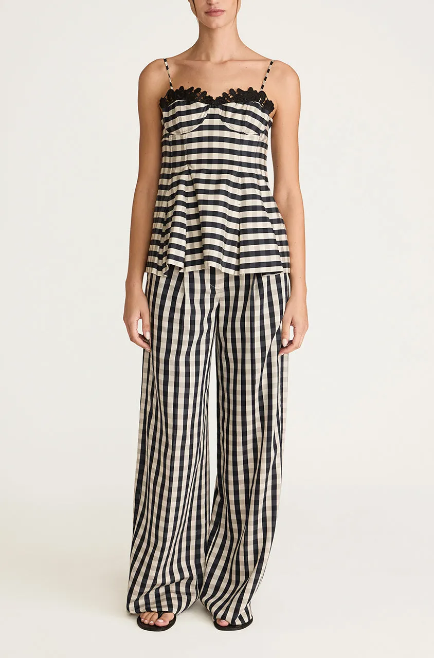 Gingham Twill Embroidered Bustier Tank
