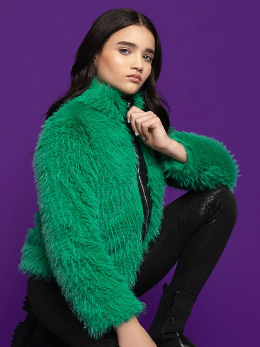 Green Lux Faux Fur Jacket