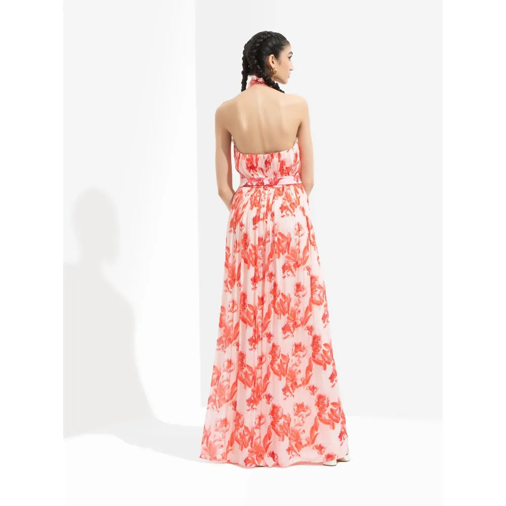 MANDIRA WIRK Mirrai Printed Low Neckline Jumpsuit Peach
