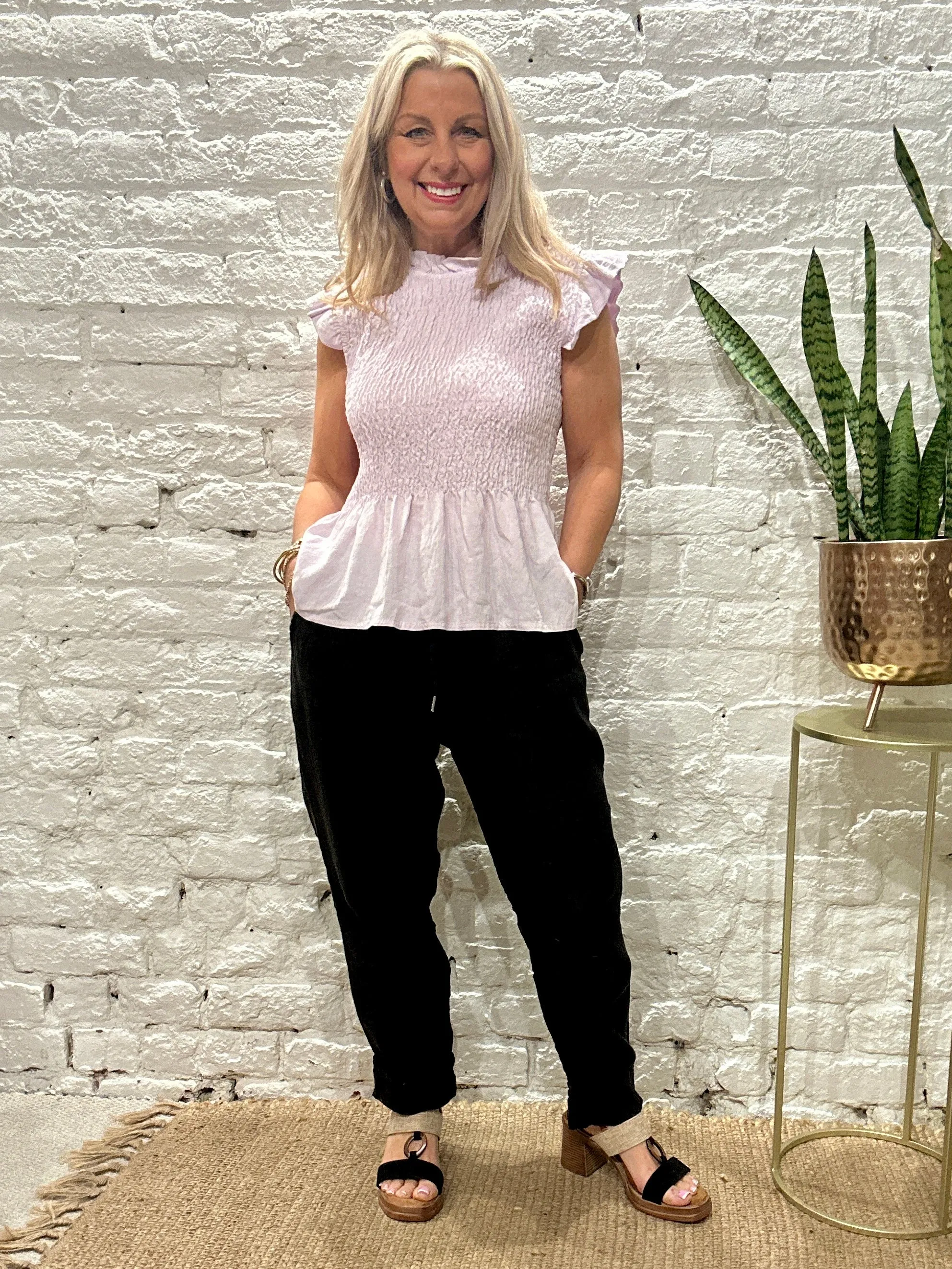 Romantica Sheering Peplum Top