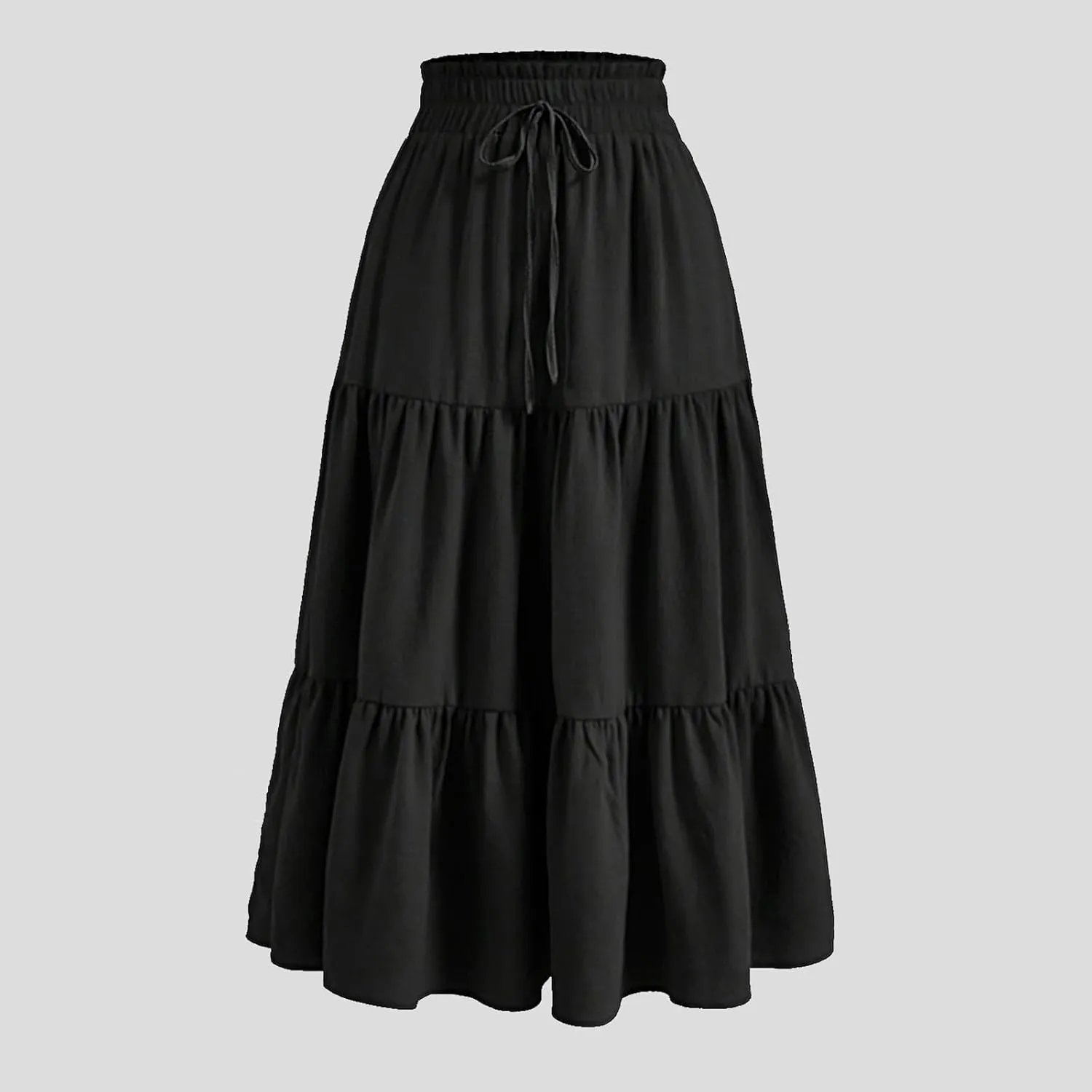 Rvidbe Women's Summer Casual Maxi Skirt Pleated A-Line Flowy Ruffle Tiered Elastic High Waist Vacation Beach Long Skirts
