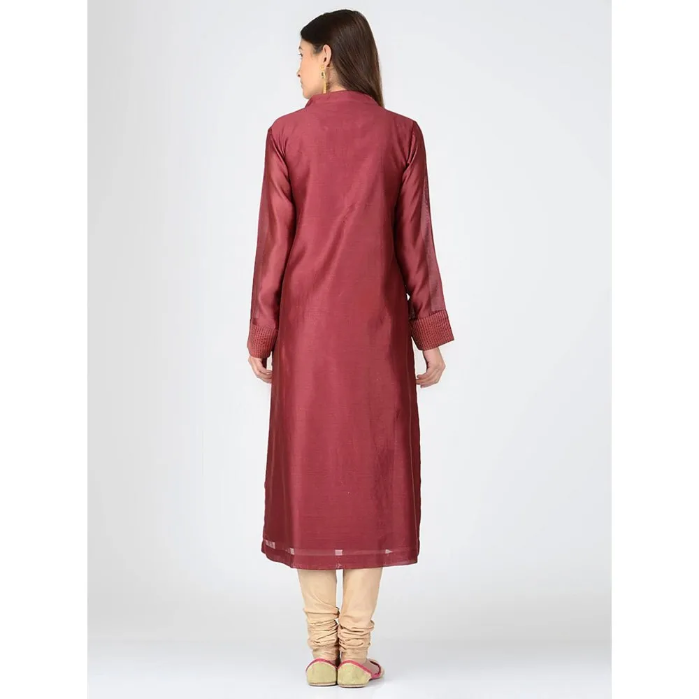 Smriti Gupta Chanderi Hand Embroidery Rust Kurta