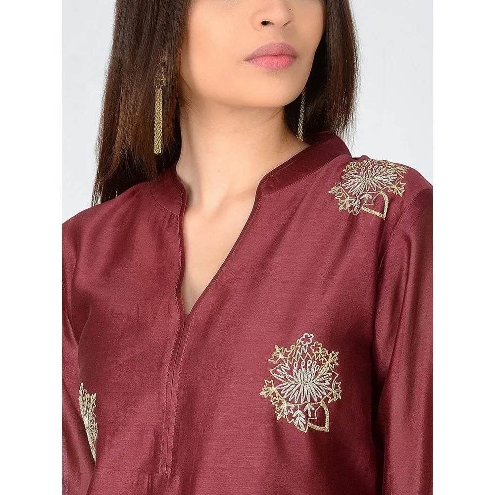 Smriti Gupta Chanderi Hand Embroidery Rust Kurta