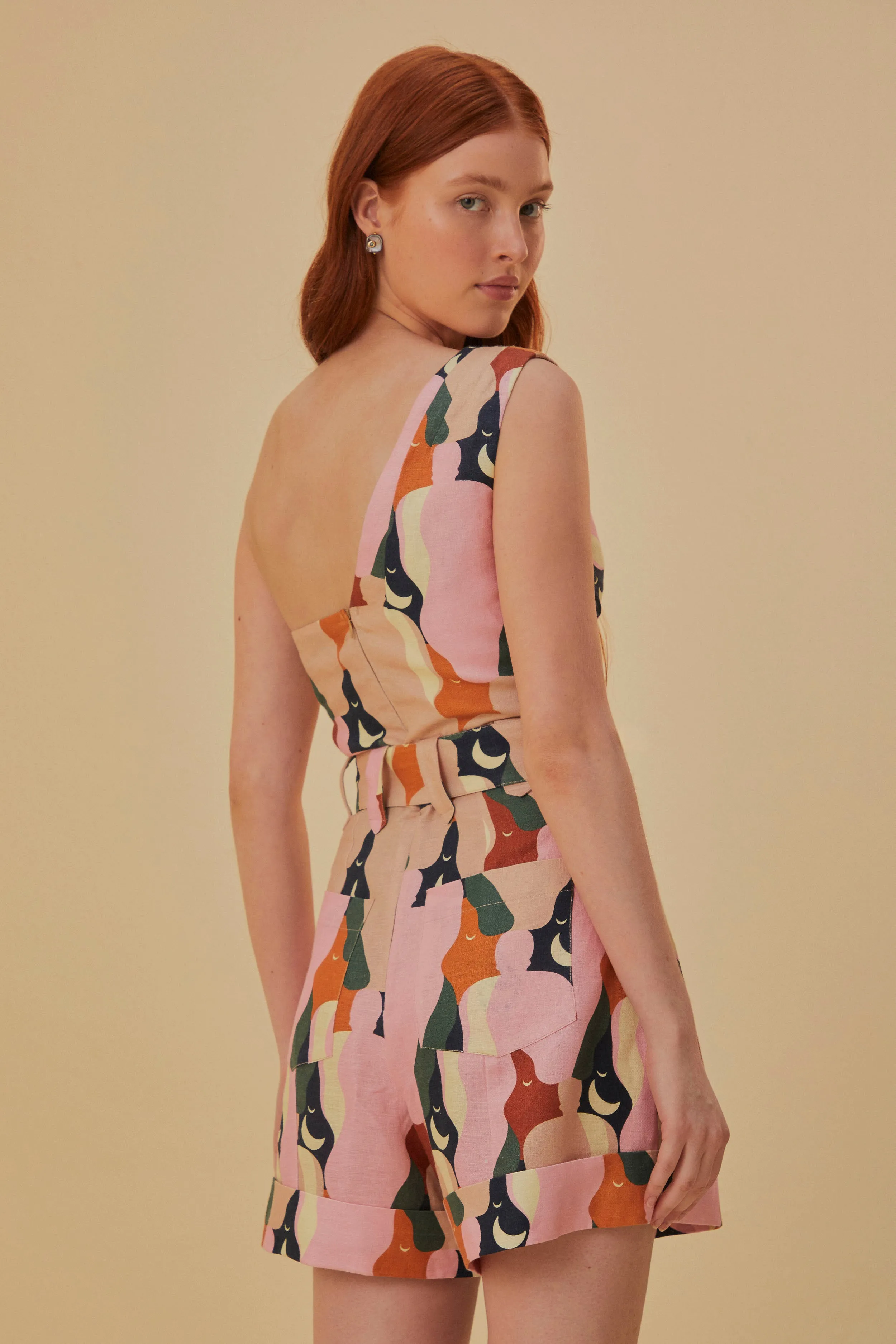 The Kiss Multicolor One Shoulder Romper