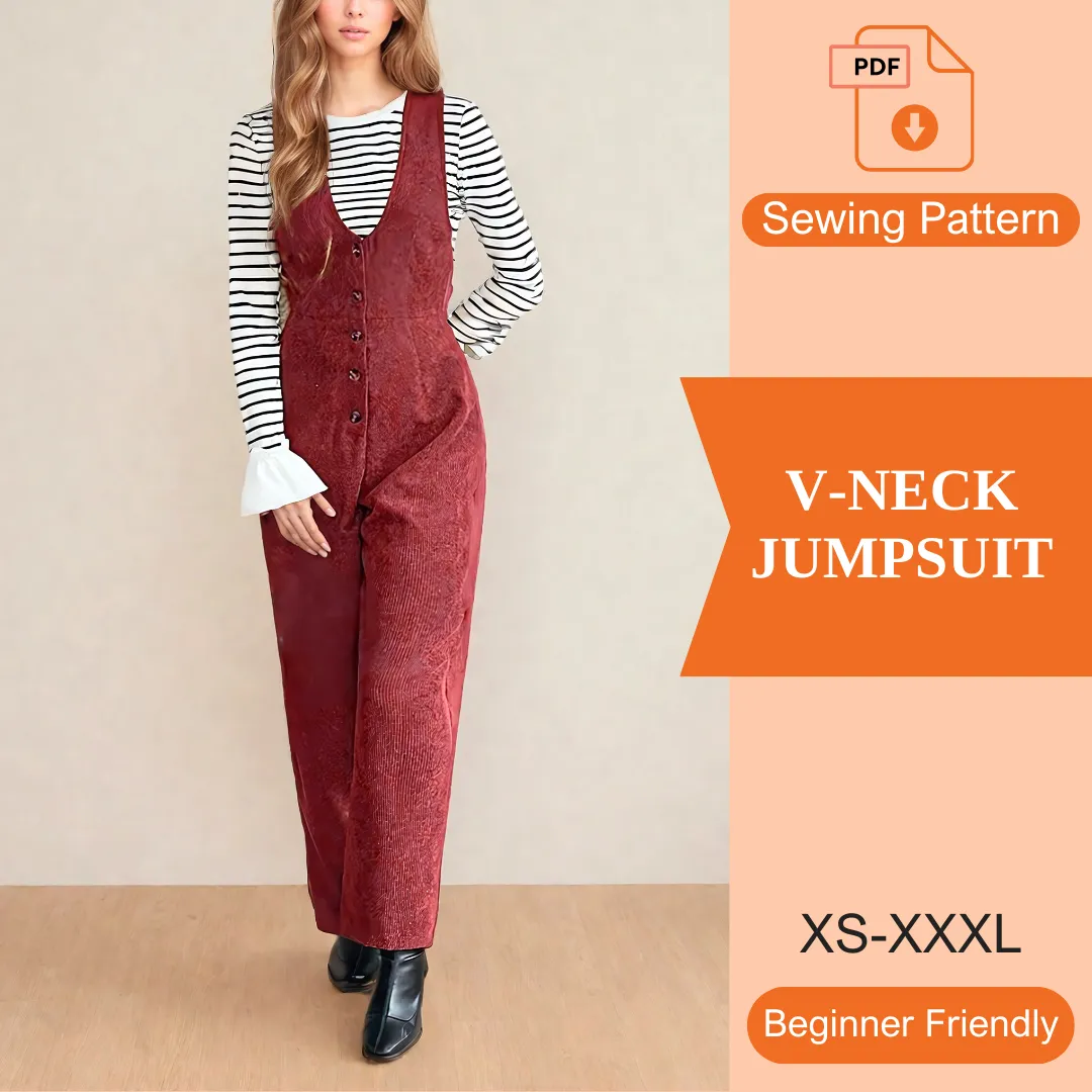 V-Neck Jumpsuit PDF Sewing Pattern