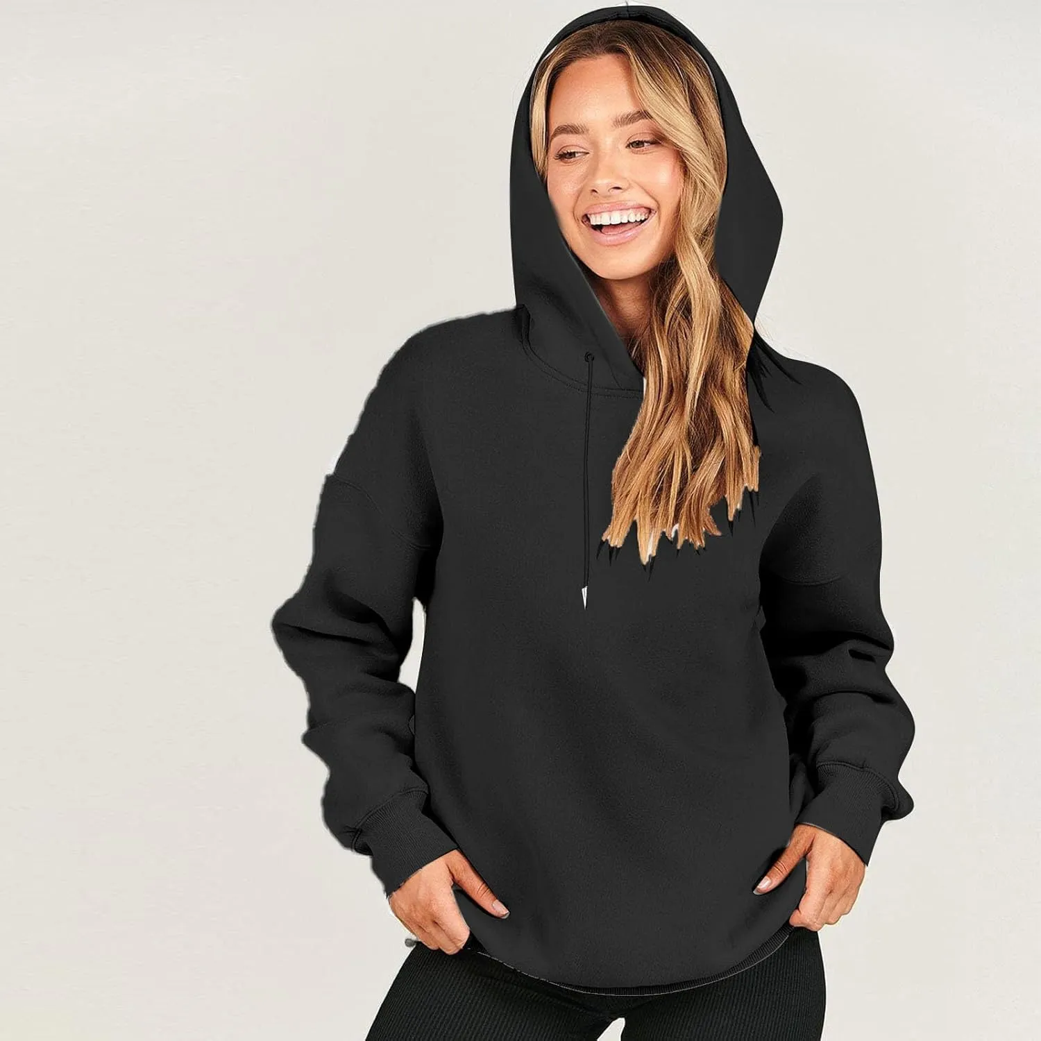 Winter Sweatshirts for Women Casual Solid Color Pullover Hoodies Drawstring Long Sleeve Sweatshirt Regular Shirts