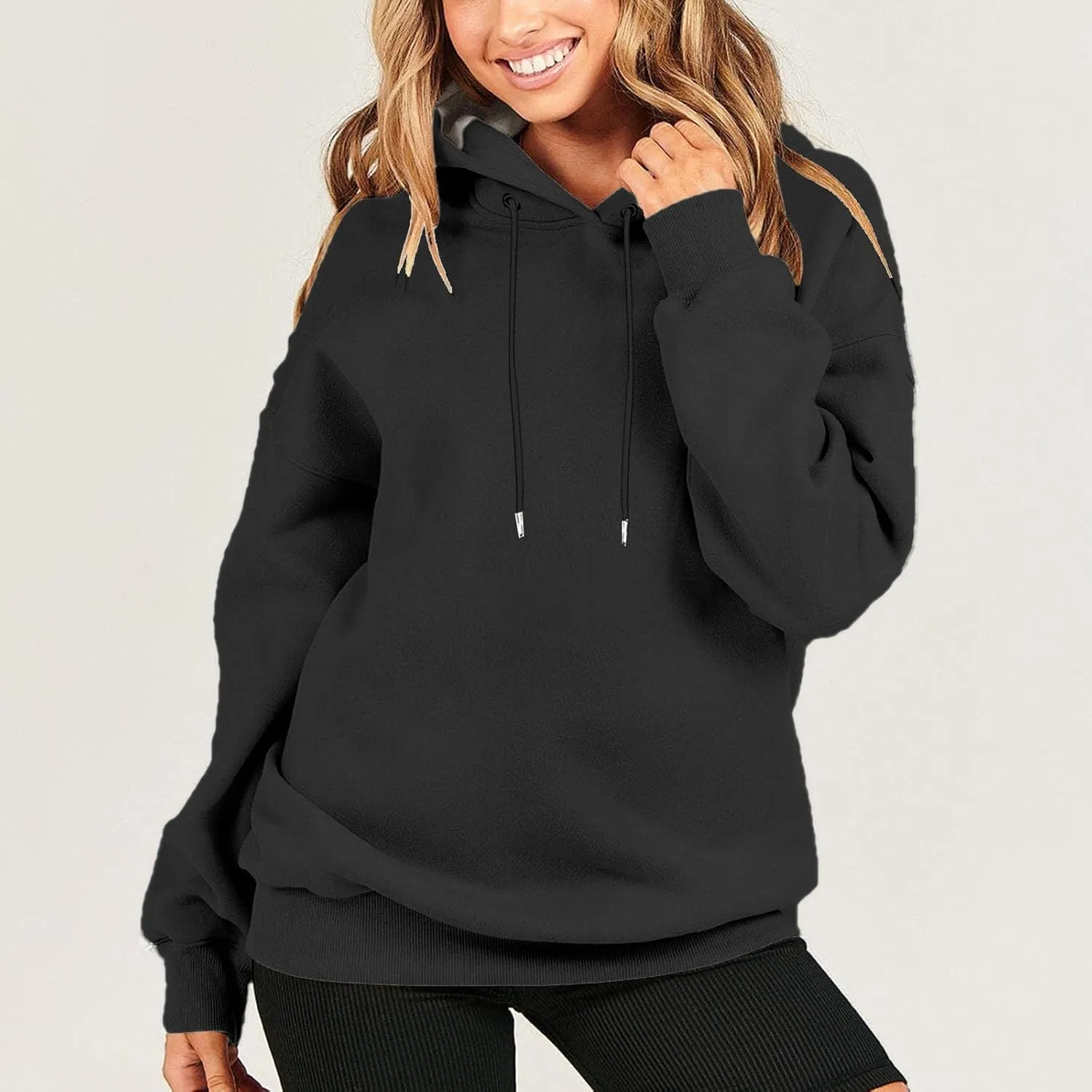 Winter Sweatshirts for Women Casual Solid Color Pullover Hoodies Drawstring Long Sleeve Sweatshirt Regular Shirts