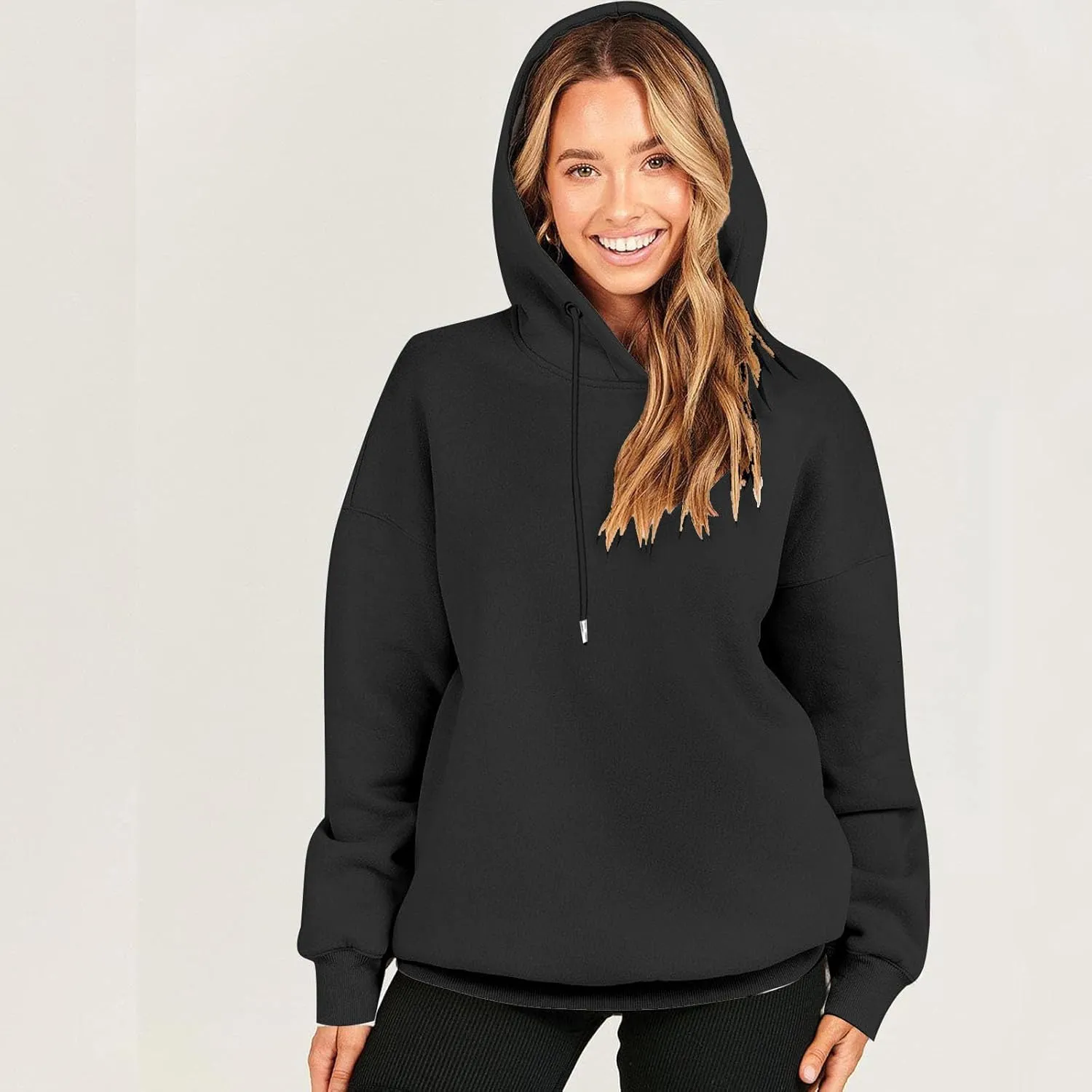 Winter Sweatshirts for Women Casual Solid Color Pullover Hoodies Drawstring Long Sleeve Sweatshirt Regular Shirts