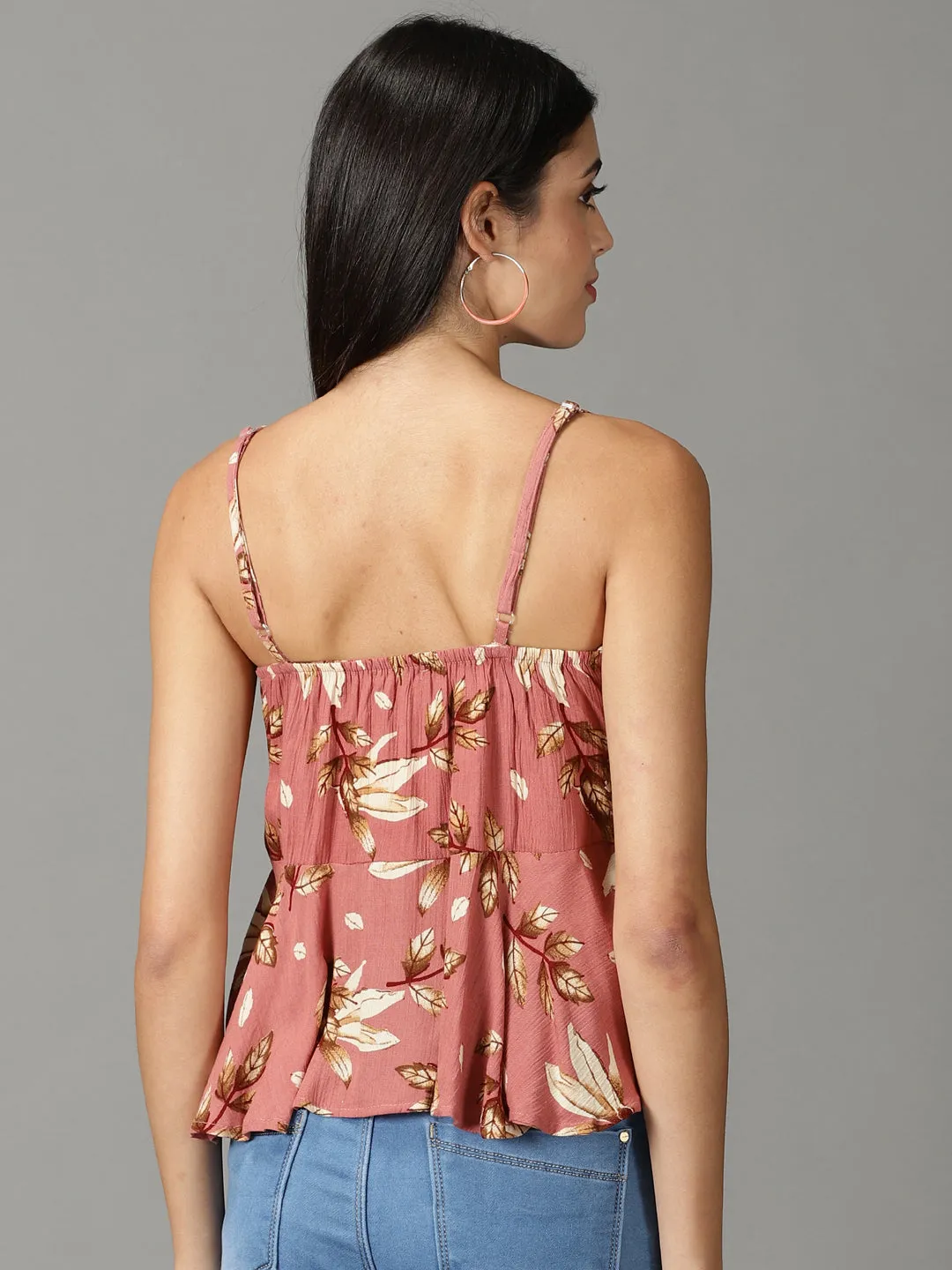Women Mauve Floral Print Peplum Top