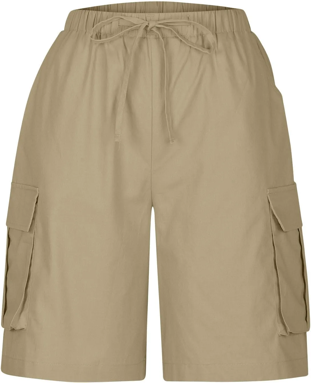 Women's Cargo Bermuda Shorts 2025 Summer Linen Wide Leg Pants Elastic Waisted Casual Baggy Beach Shorts with Pockets