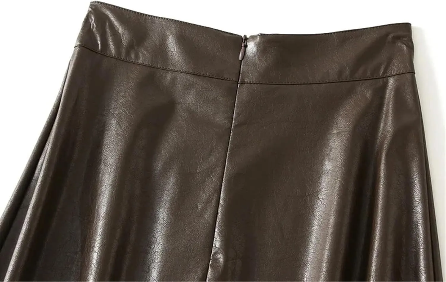 Women's Faux Leather All Match Skirt Vintage High Wiast Bodycon Midi PU Leather Pleated Skirt