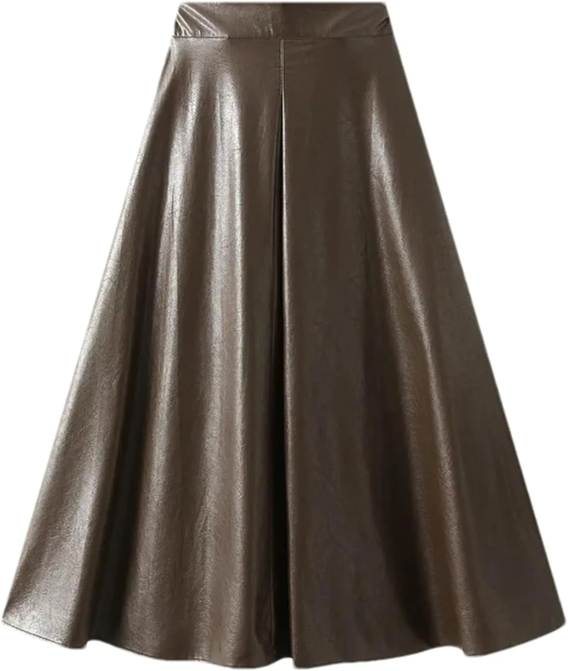 Women's Faux Leather All Match Skirt Vintage High Wiast Bodycon Midi PU Leather Pleated Skirt